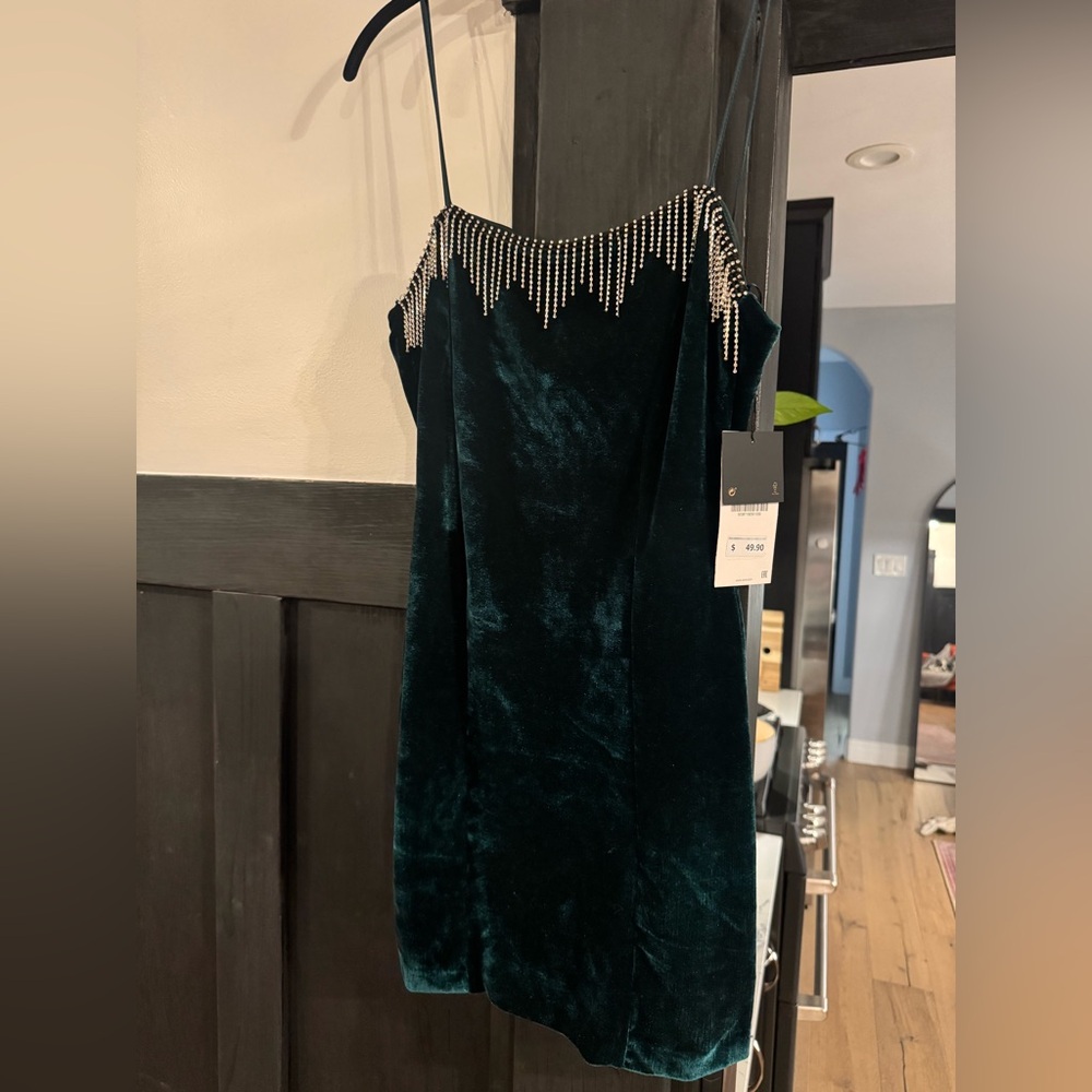 Zara- Velvet Rhinestone Tassel Mini Dress- M - Picture 4 of 5